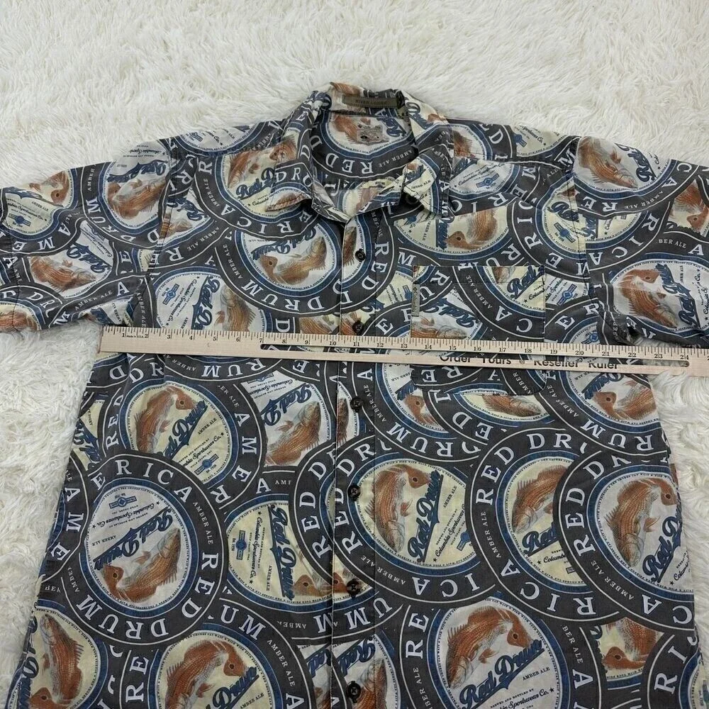Vintage Columbia Red Drum Beer Short Sleeve Button Up‎ Shirt Large Men Fishing - Picture 8 of 8